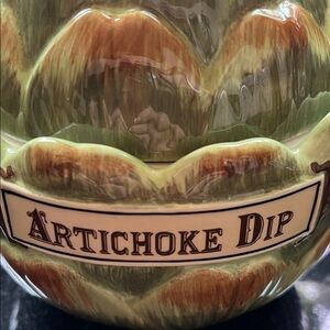 Artichoke Dip Ceramic Bowl - Green Brown Glaze